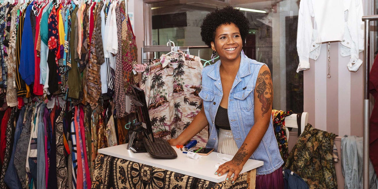 Woman at kiosk