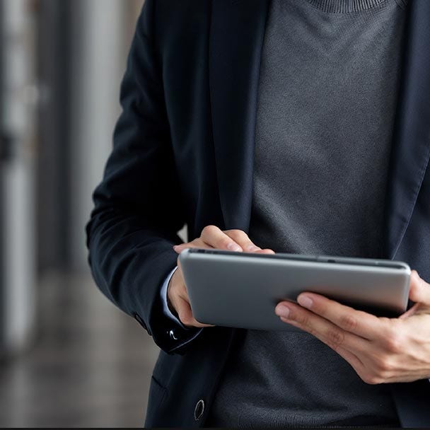 Man working on a tablet